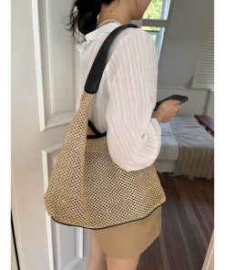 Handwoven Women's Vintage Tote Bag - Trendy Straw Woven Shoulder Bag with Large Capacity for Everyday Use