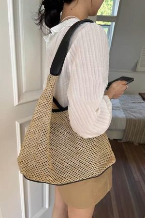 Handwoven Women's Vintage Tote Bag - Trendy Straw Woven Shoulder Bag with Large Capacity for Everyday Use