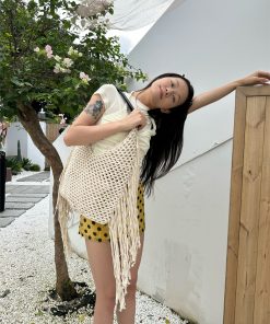 Handwoven Y2K Starfish Beach Bag with Tassels - Large Capacity Shallow Shoulder Crossbody Net Bag for Spring and Summer