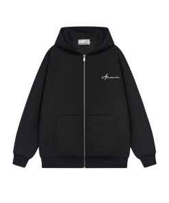 Handwritten Signature Embroidery Clean Fit Cardigan Sweatshirt in Air Layer - Trendy Y2K Style Outerwear