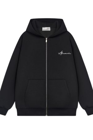 Handwritten Signature Embroidery Clean Fit Cardigan Sweatshirt in Air Layer - Trendy Y2K Style Outerwear