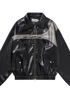 Harsh and Cruel Bungee Metal Climbing Buckle Faux Leather Jacket - Edgy Y2K Style Outerwear for Bold Fashion Statements