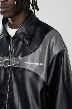 Harsh and Cruel Bungee Metal Climbing Buckle Faux Leather Jacket - Edgy Y2K Style Outerwear for Bold Fashion Statements