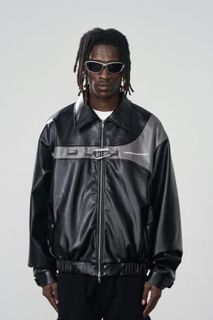 Harsh and Cruel Bungee Metal Climbing Buckle Faux Leather Jacket - Edgy Y2K Style Outerwear for Bold Fashion Statements
