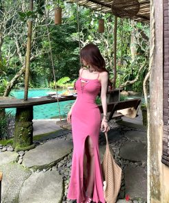 Hawaiian-Style Bodycon Dress for Women, Summer Waist-Cinching Slimming Mermaid Long Dress, Tropical Print, Perfect for Beach Days