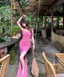 Hawaiian-Style Bodycon Dress for Women, Summer Waist-Cinching Slimming Mermaid Long Dress, Tropical Print, Perfect for Beach Days