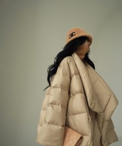 Hazelnut Mocha Airy Down Jacket - Thickened Mid-Length Winter Coat with High-End Design for Stylish Cold Weather Wear