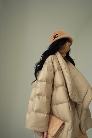 Hazelnut Mocha Airy Down Jacket - Thickened Mid-Length Winter Coat with High-End Design for Stylish Cold Weather Wear
