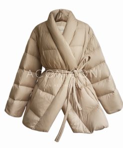 Hazelnut Mocha Airy Down Jacket - Thickened Mid-Length Winter Coat with High-End Design for Stylish Cold Weather Wear