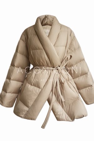Hazelnut Mocha Airy Down Jacket - Thickened Mid-Length Winter Coat with High-End Design for Stylish Cold Weather Wear