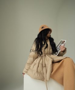 Hazelnut Mocha Airy Down Jacket - Thickened Mid-Length Winter Coat with High-End Design for Stylish Cold Weather Wear