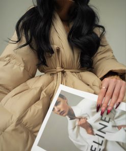 Hazelnut Mocha Airy Down Jacket - Thickened Mid-Length Winter Coat with High-End Design for Stylish Cold Weather Wear