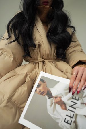 Hazelnut Mocha Airy Down Jacket - Thickened Mid-Length Winter Coat with High-End Design for Stylish Cold Weather Wear