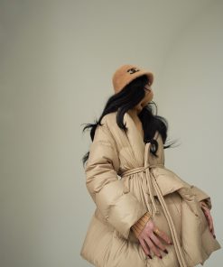 Hazelnut Mocha Airy Down Jacket - Thickened Mid-Length Winter Coat with High-End Design for Stylish Cold Weather Wear