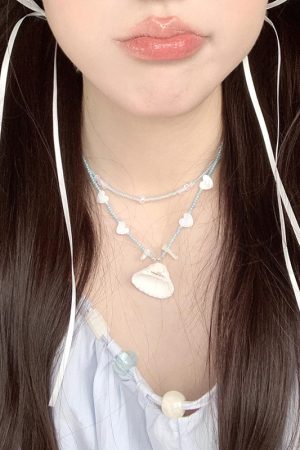Heart Necklace with Pearl Shell Pendant - Sweet Cool Choker for Young Girls, Vacation Vibe, High Fashion Clavicle Chain Accessory