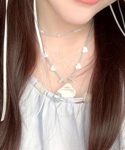 Heart Necklace with Pearl Shell Pendant - Sweet Cool Choker for Young Girls, Vacation Vibe, High Fashion Clavicle Chain Accessory