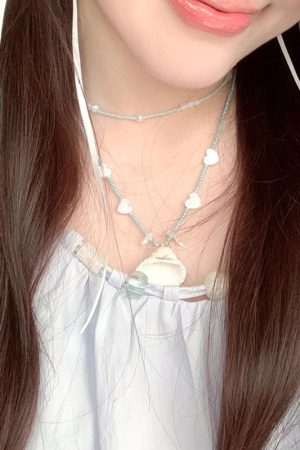 Heart Necklace with Pearl Shell Pendant - Sweet Cool Choker for Young Girls, Vacation Vibe, High Fashion Clavicle Chain Accessory