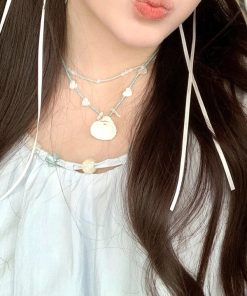 Heart Necklace with Pearl Shell Pendant - Sweet Cool Choker for Young Girls, Vacation Vibe, High Fashion Clavicle Chain Accessory
