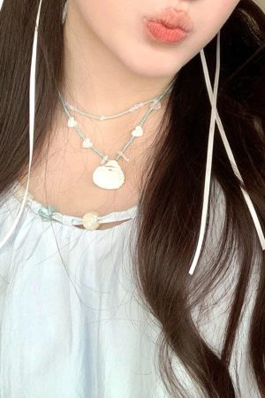 Heart Necklace with Pearl Shell Pendant - Sweet Cool Choker for Young Girls, Vacation Vibe, High Fashion Clavicle Chain Accessory