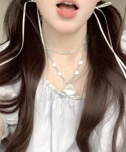 Heart Necklace with Pearl Shell Pendant - Sweet Cool Choker for Young Girls, Vacation Vibe, High Fashion Clavicle Chain Accessory