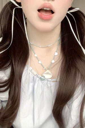 Heart Necklace with Pearl Shell Pendant - Sweet Cool Choker for Young Girls, Vacation Vibe, High Fashion Clavicle Chain Accessory