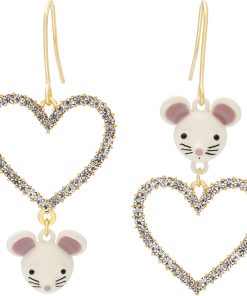Heart-Shaped Asymmetrical Stud Earrings for Women - Irregular Mouse Ear Design, Diamond-Encrusted, Sparkly Pure Silver Jewelry