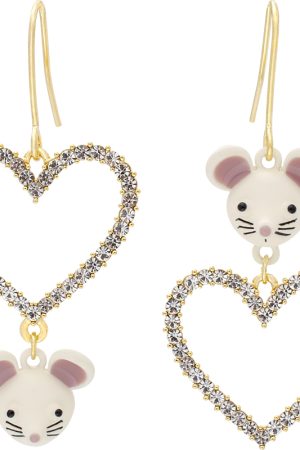 Heart-Shaped Asymmetrical Stud Earrings for Women - Irregular Mouse Ear Design, Diamond-Encrusted, Sparkly Pure Silver Jewelry