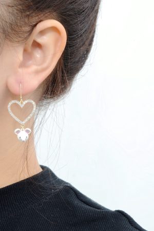 Heart-Shaped Asymmetrical Stud Earrings for Women - Irregular Mouse Ear Design, Diamond-Encrusted, Sparkly Pure Silver Jewelry