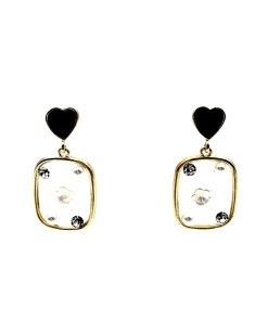 Heart-Shaped Black Love Transparent Acrylic Flower Rectangular Short Earrings for Spring and Summer Fashion