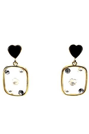 Heart-Shaped Black Love Transparent Acrylic Flower Rectangular Short Earrings for Spring and Summer Fashion