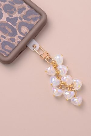 Heart-Shaped Cloud Phone Chain Short Wrist Strap with Pearl Bead Pendant - Cute Bag Accessory Keychain for Fashion Lovers
