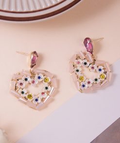 Heart-Shaped Flower Stud Earrings, Hollow Alloy Design, Elegant 2025 Spring/Summer Trend for a Chic Look