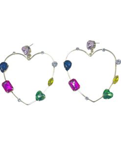 Heart-Shaped Spring Earrings for Women, Silver Needle with Five-Color Zircon and Hollow Star Design, Enhance Skin Tone Accessories
