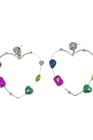 Heart-Shaped Spring Earrings for Women, Silver Needle with Five-Color Zircon and Hollow Star Design, Enhance Skin Tone Accessories
