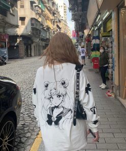 Heartbeat Beautiful Girl Spring Comic Design Loose White Long Sleeve T-Shirt for Women - Trendy 90s Inspired Niche Top