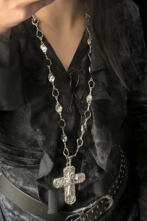 Heavy-Duty Y2K Large Cross Necklace Waist Chain - Gothic Lolita Sweet Spicy Girl Accessory for Sweater Styling