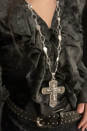 Heavy-Duty Y2K Large Cross Necklace Waist Chain - Gothic Lolita Sweet Spicy Girl Accessory for Sweater Styling