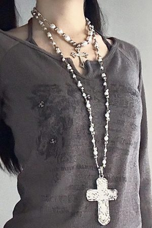 Heavy-Duty Y2K Large Cross Necklace Waist Chain - Gothic Lolita Sweet Spicy Girl Accessory for Sweater Styling