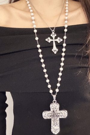 Heavy-Duty Y2K Large Cross Necklace Waist Chain - Gothic Lolita Sweet Spicy Girl Accessory for Sweater Styling
