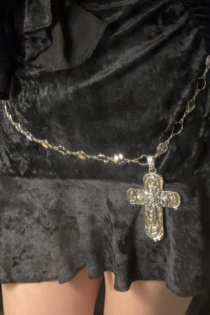Heavy-Duty Y2K Large Cross Necklace Waist Chain - Gothic Lolita Sweet Spicy Girl Accessory for Sweater Styling