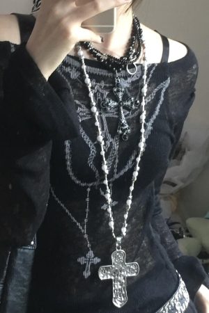 Heavy-Duty Y2K Large Cross Necklace Waist Chain - Gothic Lolita Sweet Spicy Girl Accessory for Sweater Styling