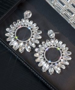 Heavy Industry Round Geometric Marquise Crystal Earrings - High-End Exaggerated Retro Ear Drops for European and American Style