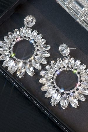 Heavy Industry Round Geometric Marquise Crystal Earrings - High-End Exaggerated Retro Ear Drops for European and American Style