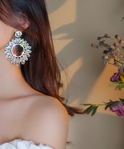 Heavy Industry Round Geometric Marquise Crystal Earrings - High-End Exaggerated Retro Ear Drops for European and American Style