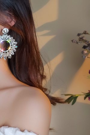 Heavy Industry Round Geometric Marquise Crystal Earrings - High-End Exaggerated Retro Ear Drops for European and American Style