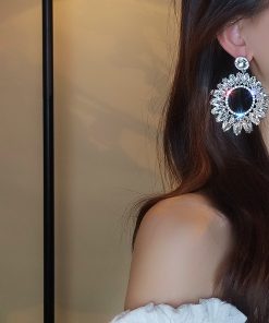 Heavy Industry Round Geometric Marquise Crystal Earrings - High-End Exaggerated Retro Ear Drops for European and American Style