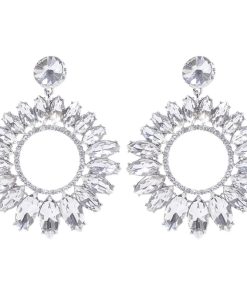 Heavy Industry Round Geometric Marquise Crystal Earrings - High-End Exaggerated Retro Ear Drops for European and American Style