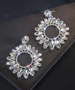 Heavy Industry Round Geometric Marquise Crystal Earrings - High-End Exaggerated Retro Ear Drops for European and American Style