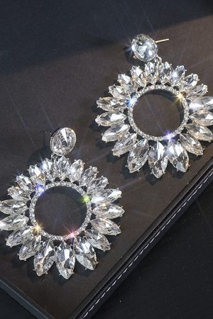 Heavy Industry Round Geometric Marquise Crystal Earrings - High-End Exaggerated Retro Ear Drops for European and American Style