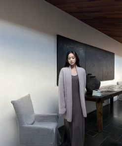 Heavy Knit Cardigan - Gray Turn-down Collar, 5-needle Horsehair, Warm Fabric for Spring Summer Wear, Cozy Layering Piece